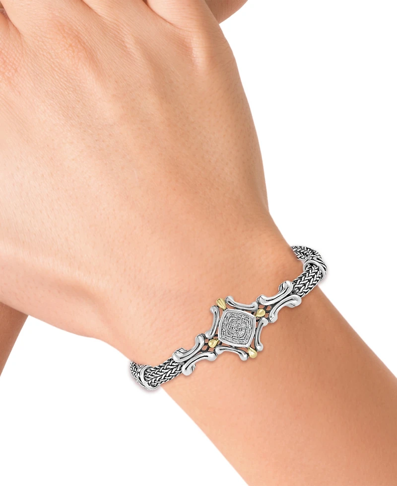 Effy Diamond Cluster Antique-Look Bracelet (1/10 ct. t.w.) in Sterling Silver & 18k Gold