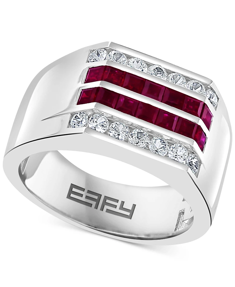 Effy Men's Ruby (1 ct. t.w.) & White Sapphire (1-1/4 ct. t.w.) Ring in Sterling Silver