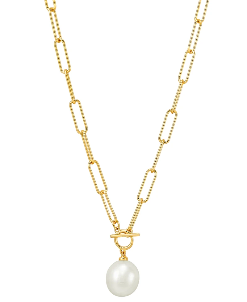 Cultured Freshwater Pearl (11 x 9mm) Paperclip Link 17" Pendant Necklace