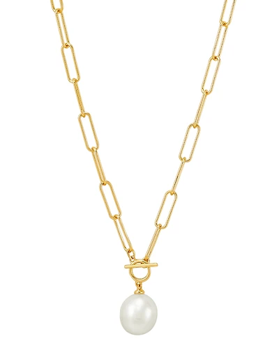 Cultured Freshwater Pearl (11 x 9mm) Paperclip Link 17" Pendant Necklace