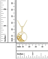 Cubic Zirconia Crescent Moon Disc 18" Pendant Necklace in 14k Gold-Plated Sterling Silver