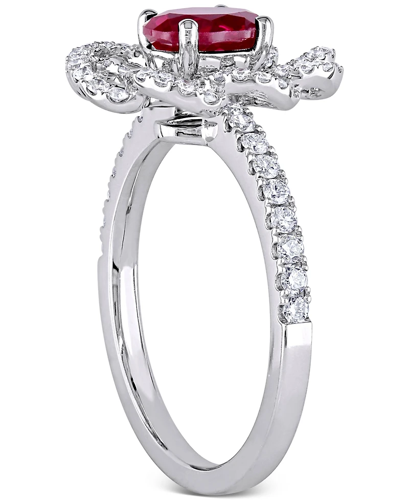 Ruby (1 ct. t.w.) & Diamond (5/8 Openwork Flower Ring 14k White Gold