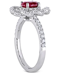 Ruby (1 ct. t.w.) & Diamond (5/8 Openwork Flower Ring 14k White Gold