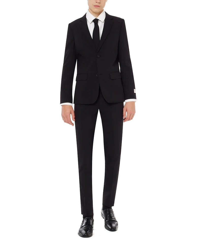OppoSuits Big Boys Black Knight Slim Fit Solid Suit Including Blazer, Pants and Clip-On-Tie