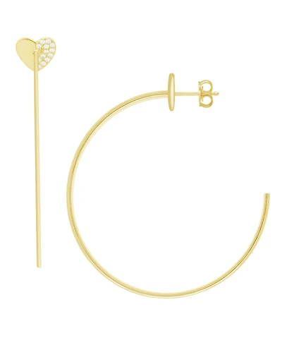 And Now This High Polished Cubic Zirconia Pave Heart C Hoop Earring, Gold Plate