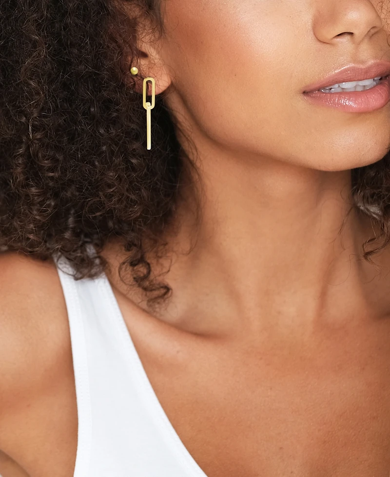 And Now This High Polished Ball Stud and Post Paper Clip Clear Crystal Drop Earring Set, Gold Plate