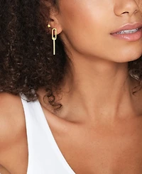 And Now This High Polished Ball Stud and Post Paper Clip Clear Crystal Drop Earring Set, Gold Plate