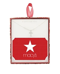 Cubic Zirconia Cross Silver Plate Necklace in Gift Card Box