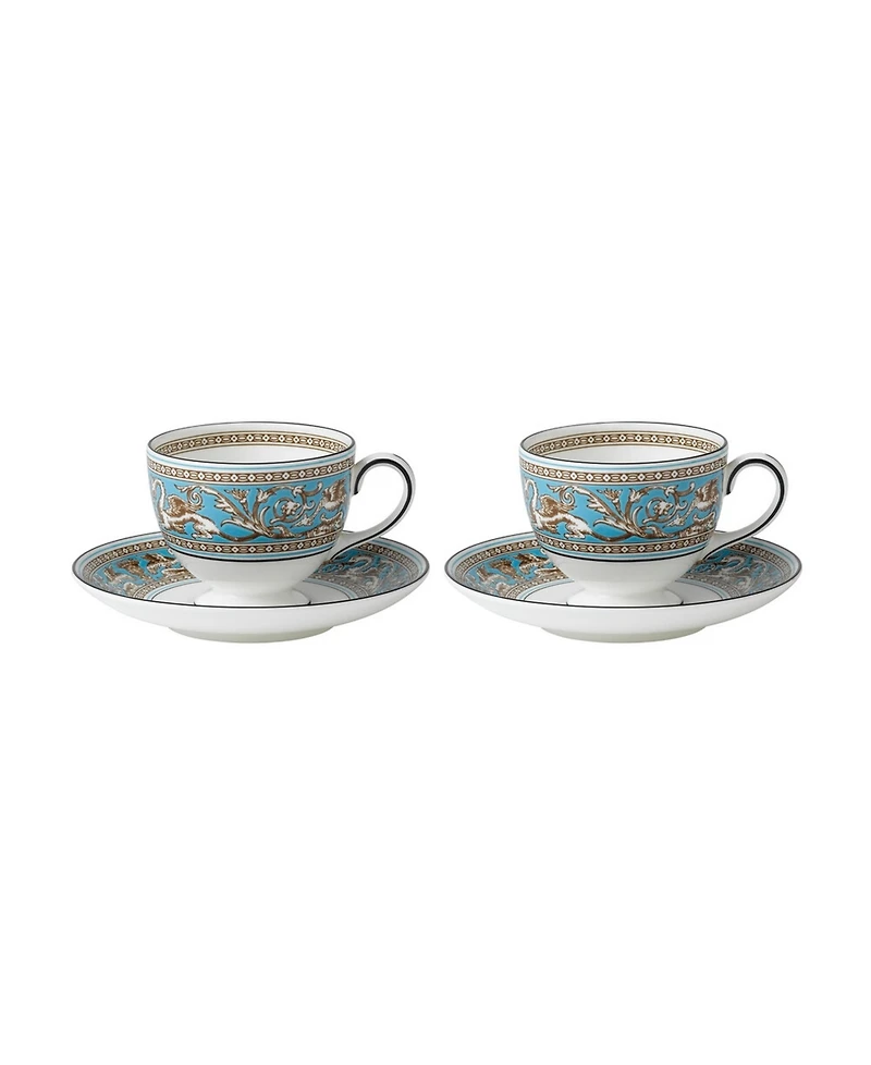 Wedgwood Florentine Turquoise 4 Piece Teacup Saucer Set