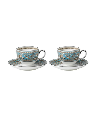 Wedgwood Florentine Turquoise 4 Piece Teacup Saucer Set