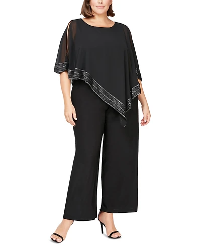 Sl Fashions Plus Asymmetrical-Overlay Jumpsuit