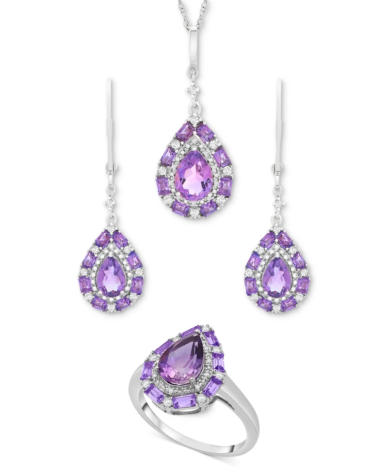 Swiss Blue Topaz (3-3/8 ct. t.w.) & White Topaz (1/6 ct. t.w.) Teardrop Halo Ring in Sterling Silver (Also in Amethyst & Morganite)