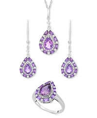 Swiss Blue Topaz (3-3/8 ct. t.w.) & White Topaz (1/6 ct. t.w.) Teardrop Halo Ring in Sterling Silver (Also in Amethyst & Morganite)