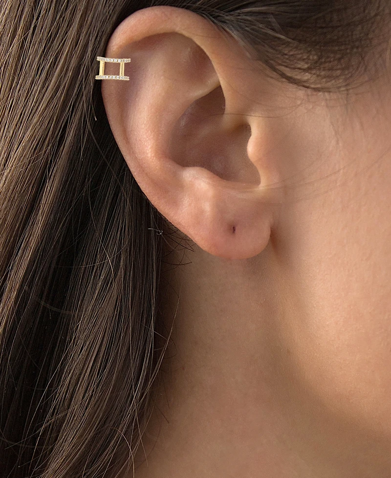 Cubic Zirconia Double Open Row Ear Cuffs Sterling Silver