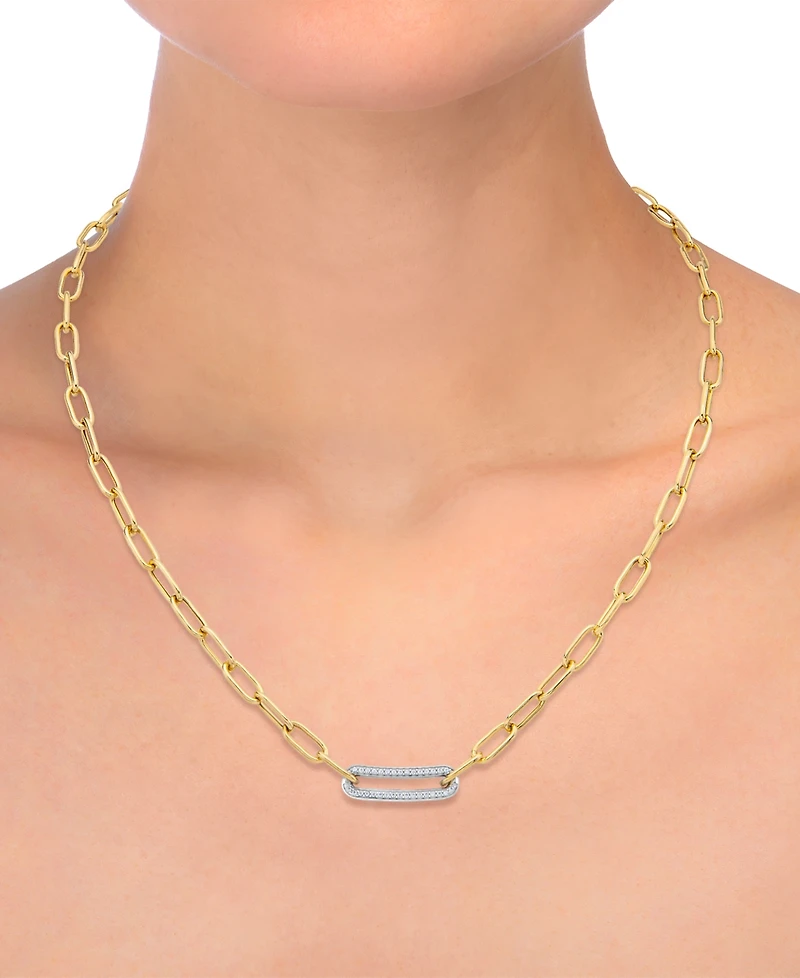 Diamond Bar Paperclip Link 18" Chain Necklace (1/5 ct. t.w.) in Sterling Silver & 14k Gold-Plate