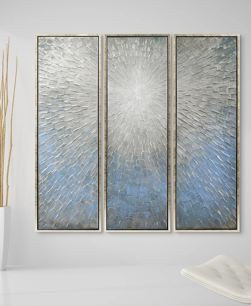 Empire Art Direct Silver Ice 3-Piece Textured Metallic Hand Painted Wall Art Set by Martin Edwards, 60" x 20" x 1.5"