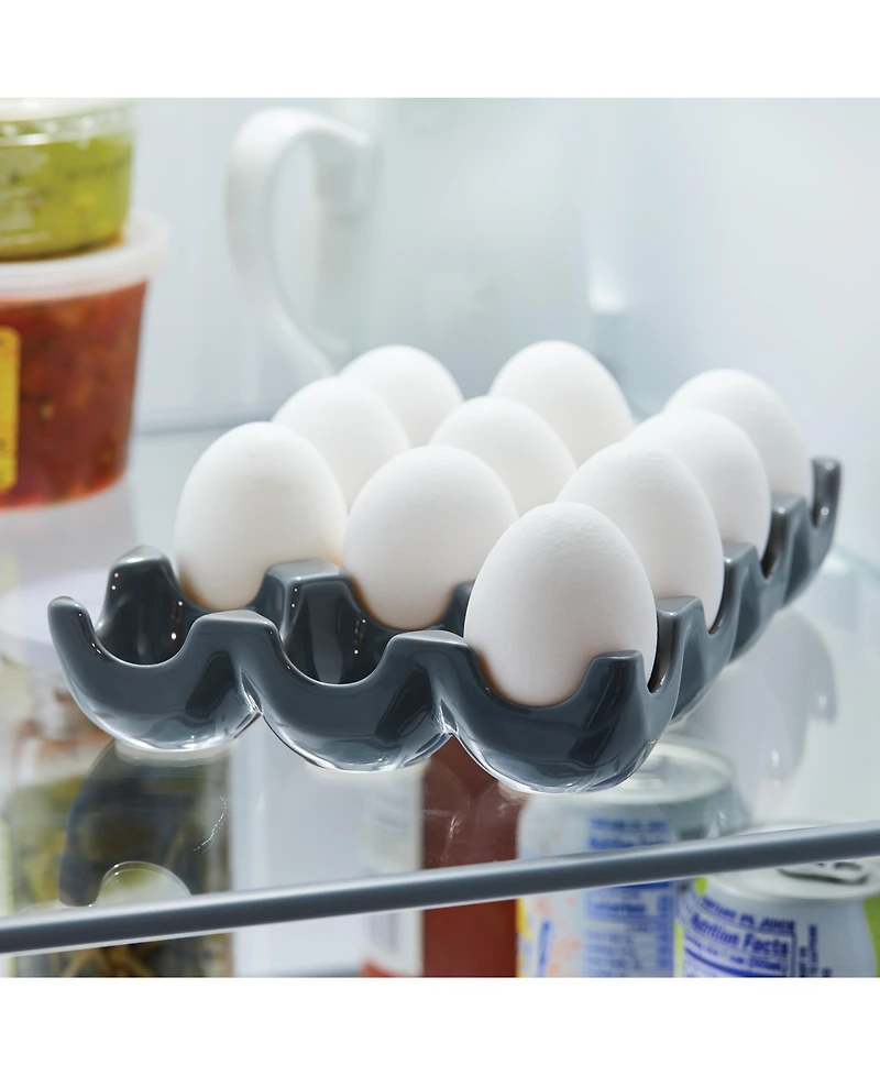 Rachael Ray Solid Glaze Ceramics Egg Tray, 12-Cup