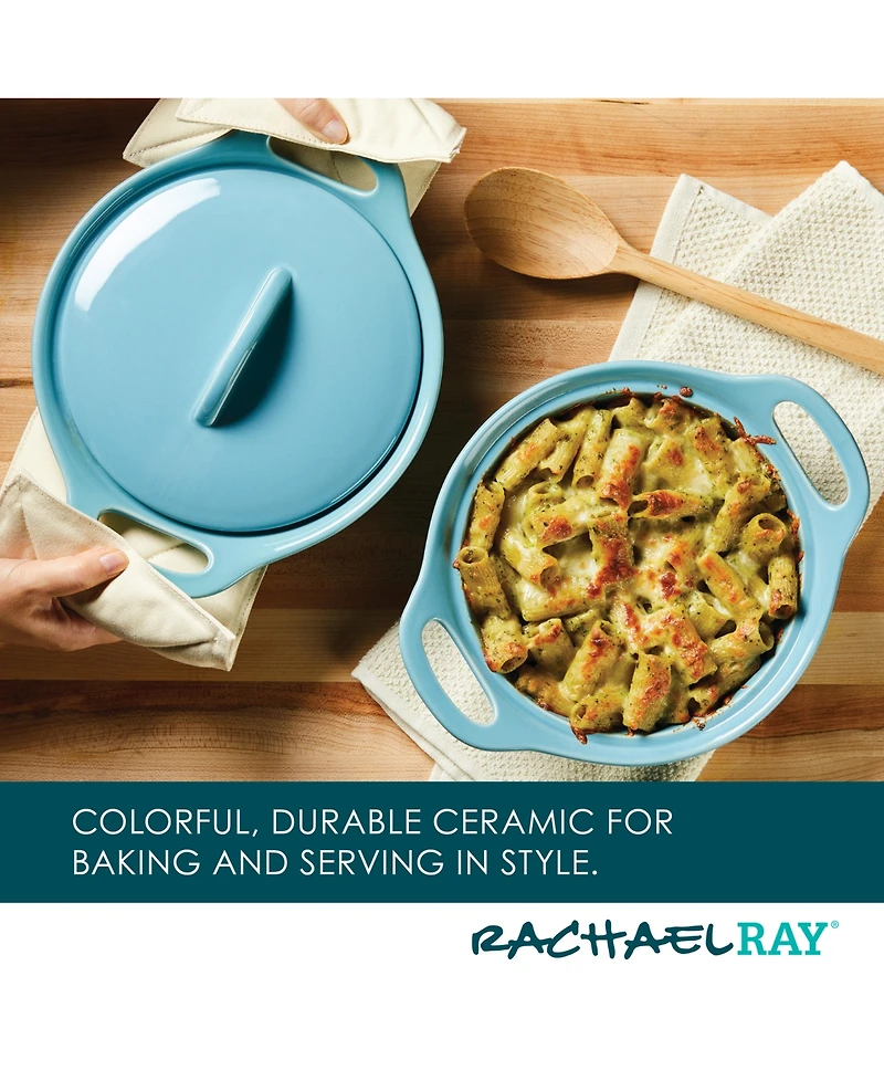 Rachael Ray Ceramic Casserole Bakers with Shared Lid Set, 3-Piece