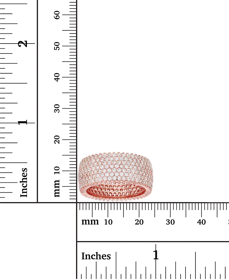 White Cubic Zirconia Micropave Multi Row Eternity Band 14K Rose, Yellow, Black or Rhodium Plated Sterling Silver