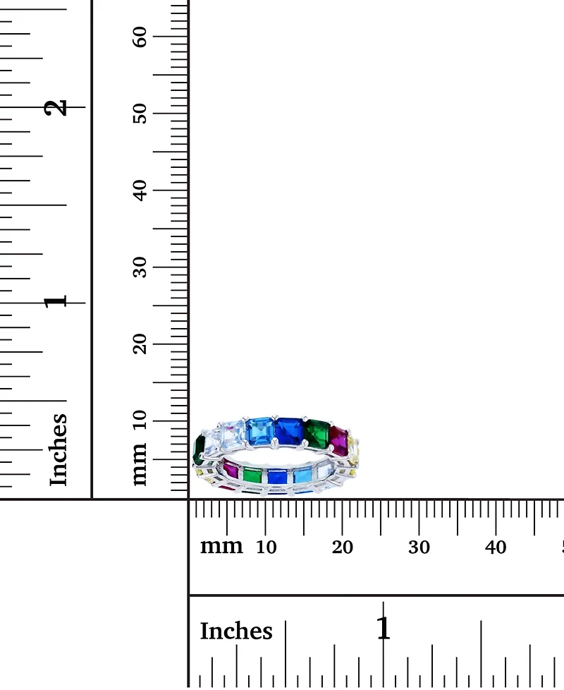 Rainbow Princess Cut Cubic Zirconia Eternity Band Rhodium Plated Sterling Silver