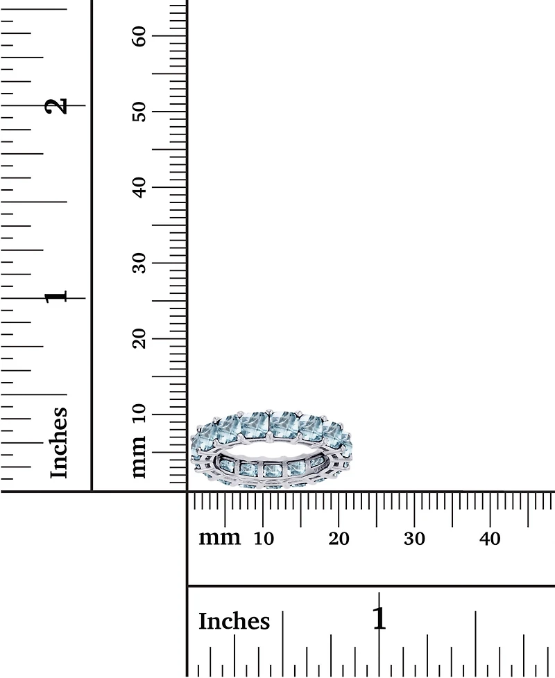 Lab Grown Light Blue Spinel Princess Cut Eternity Band Rhodium Plated Sterling Silver