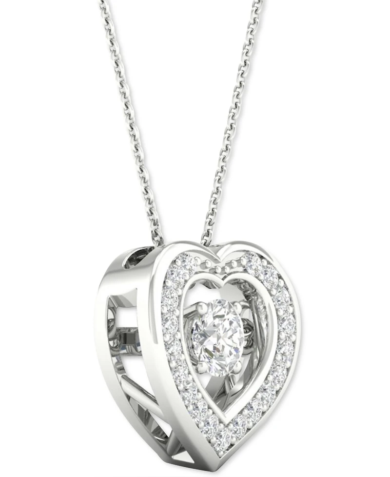 Twinkling Diamond Star Diamond Heart Halo 18" Pendant Necklace (1/4 ct. t.w.) in 10k White Gold