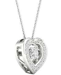 Twinkling Diamond Star Diamond Heart Halo 18" Pendant Necklace (1/4 ct. t.w.) in 10k White Gold