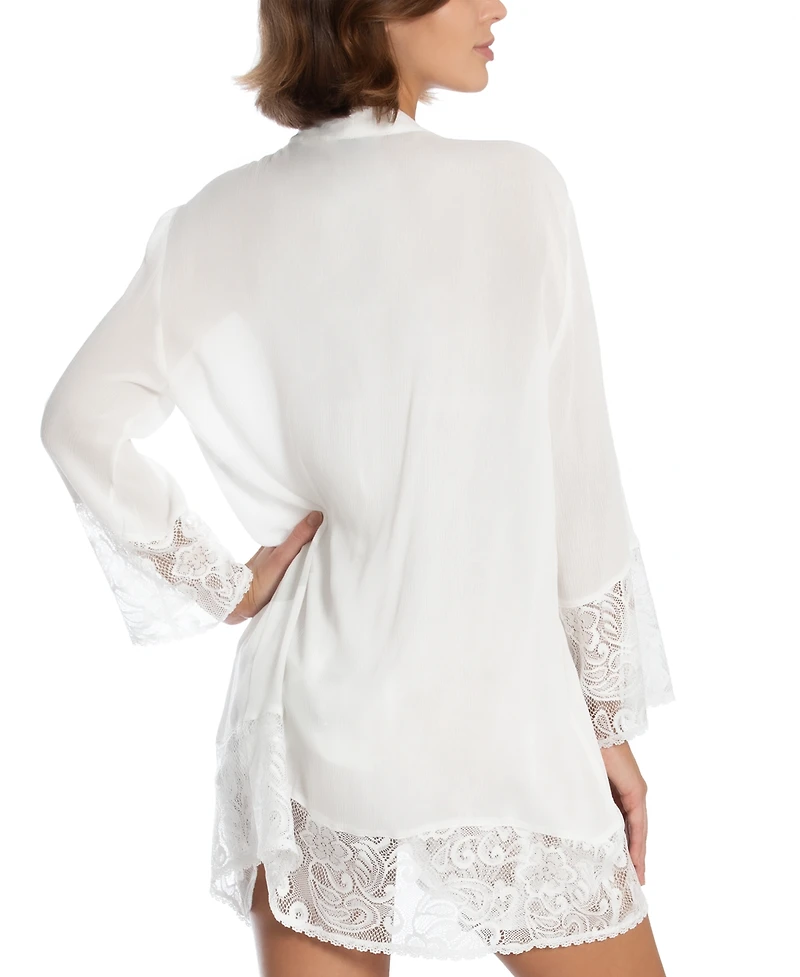 Linea Donatella Flower Child Sheer Lace-Trim Kimono Robe Lingerie