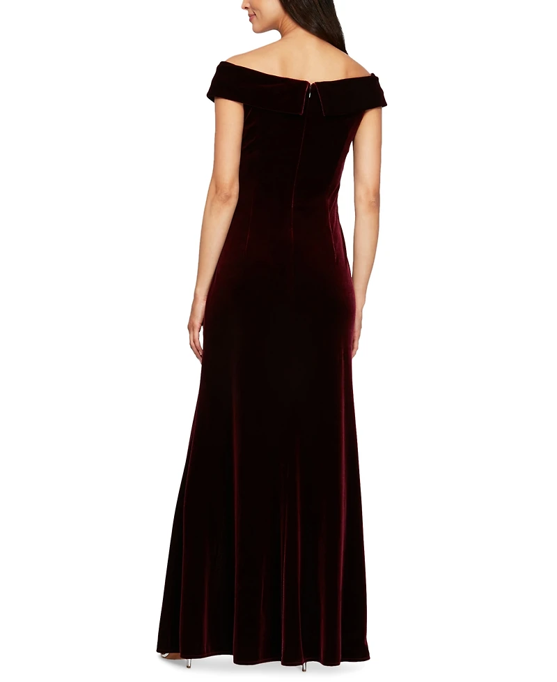 Alex Evenings Petite Velvet Off-The-Shoulder Evening Gown