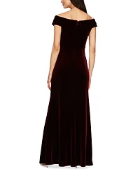 Alex Evenings Petite Velvet Off-The-Shoulder Evening Gown