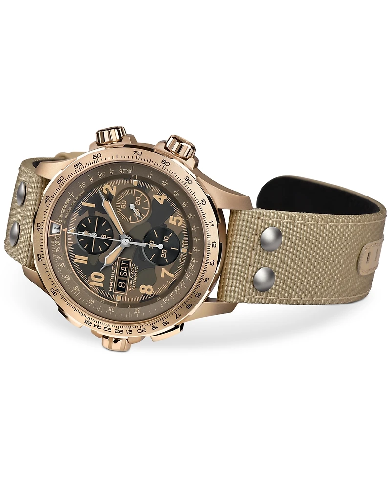 Hamilton Men's Swiss Automatic Chronograph Khaki Aviation X-Wind Beige Textile Strap Watch 45mm