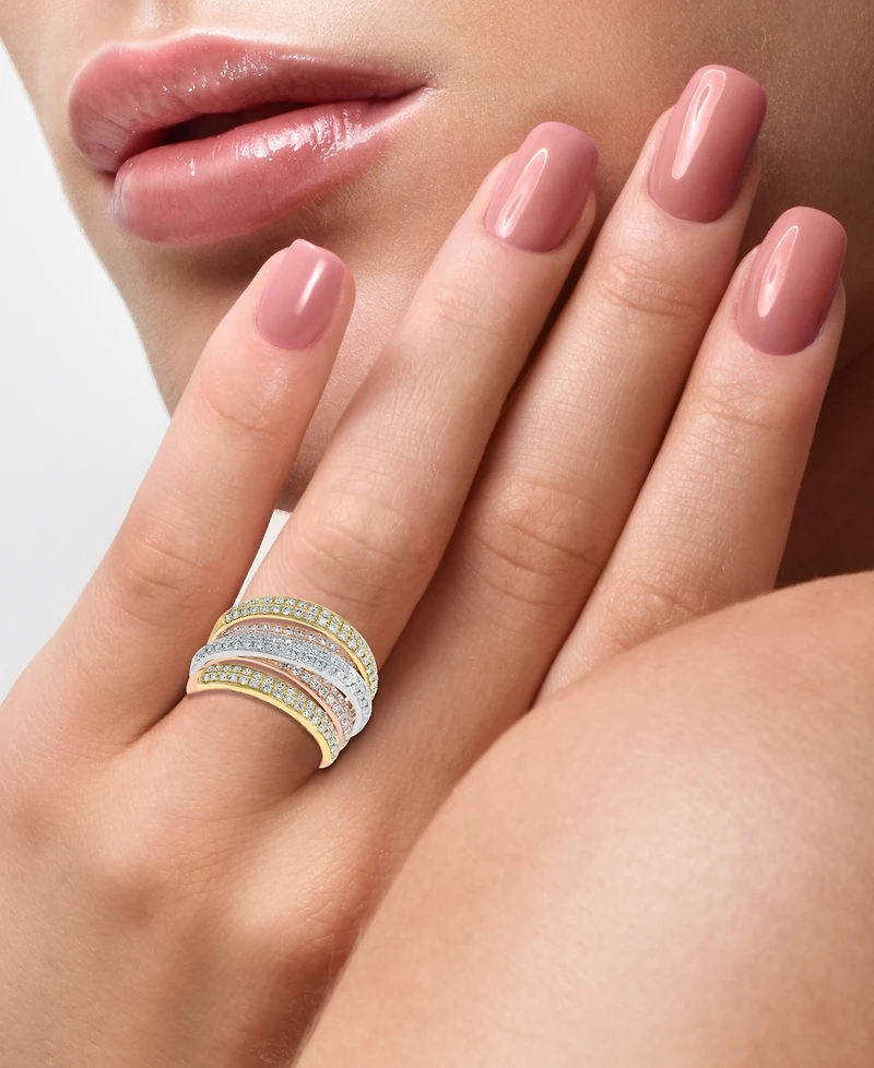Effy Diamond Multirow Crossover Statement Ring (1-3/8 ct. t.w.) in 14k Gold, White Gold & Rose Gold