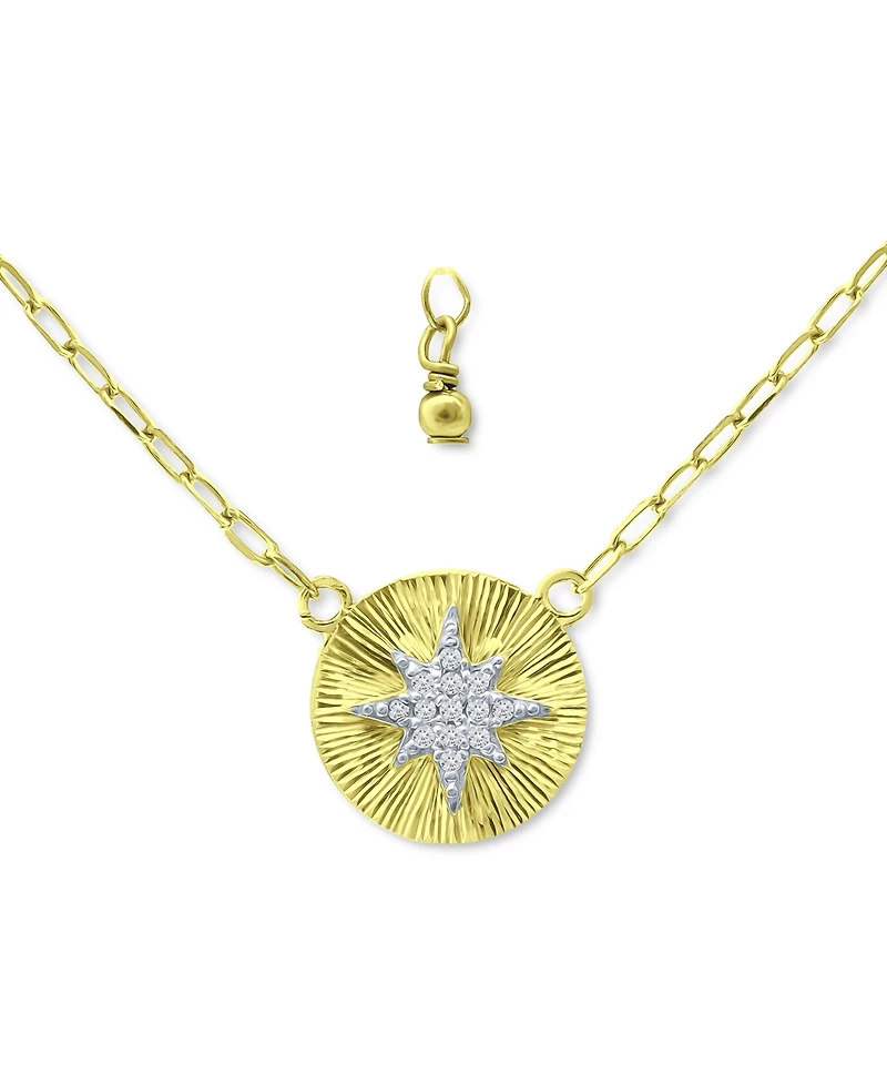Giani Bernini Cubic Zirconia Starburst Disc Pendant Necklace, 16" + 2" extender, Created for Macy's