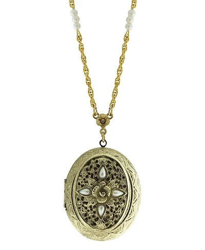 2028 14k Gold-tone Imitation Pearl Chain Locket