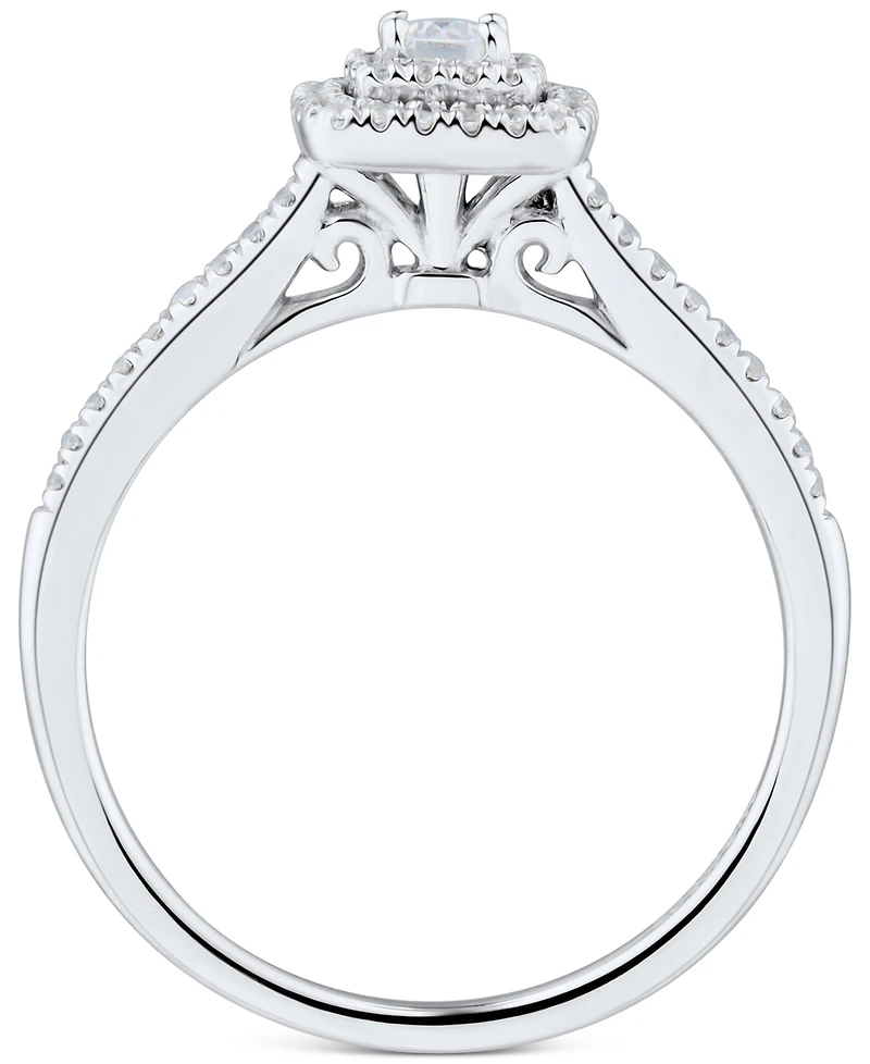Diamond Emerald-Cut Halo Engagement Ring (1/3 ct. t.w.) in 14k White Gold