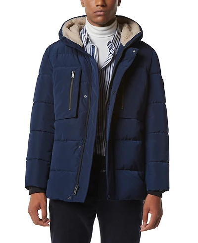 Marc New York Men's Yarmouth Micro Sheen Parka Jacket with Fleece-Lined Hood