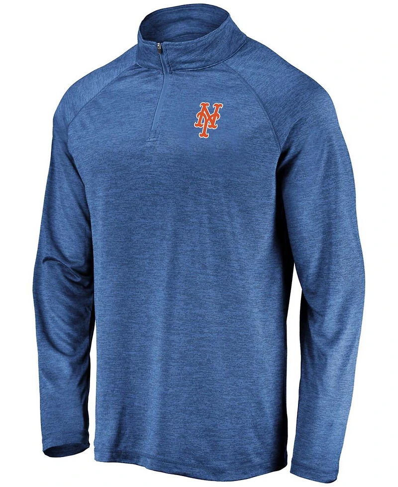 Men's Royal New York Mets Iconic Striated Primary Logo Raglan Quarter-Zip Pullover Jacket