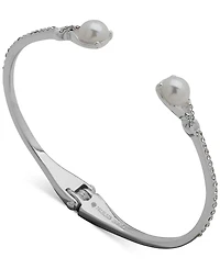 Anne Klein Silver-Tone Imitation Pearl Hinge Bangle Bracelet