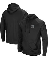 Men's Black Nebraska Huskers Blackout 3.0 Tonal Raglan Full-Zip Hoodie
