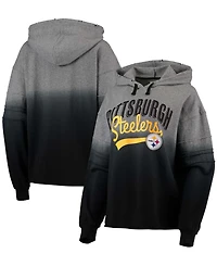 Women's Heather Gray, Black Pittsburgh Steelers Superstar Dip-Dye Crop Pullover Hoodie