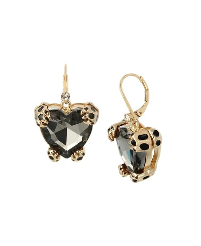Betsey Johnson Leopard Heart Drop Earrings