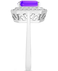 Rhodolite Garnet (2 ct. t.w.) & White Topaz (1/2 Rectangle Halo Ring Sterling Silver (Also Peridot, Citrine, Amethyst, Blue Topaz)