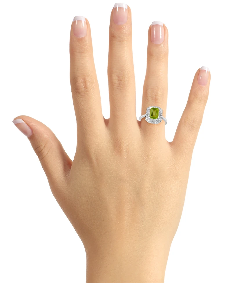 Rhodolite Garnet (2 ct. t.w.) & White Topaz (1/2 Rectangle Halo Ring Sterling Silver (Also Peridot, Citrine, Amethyst, Blue Topaz)