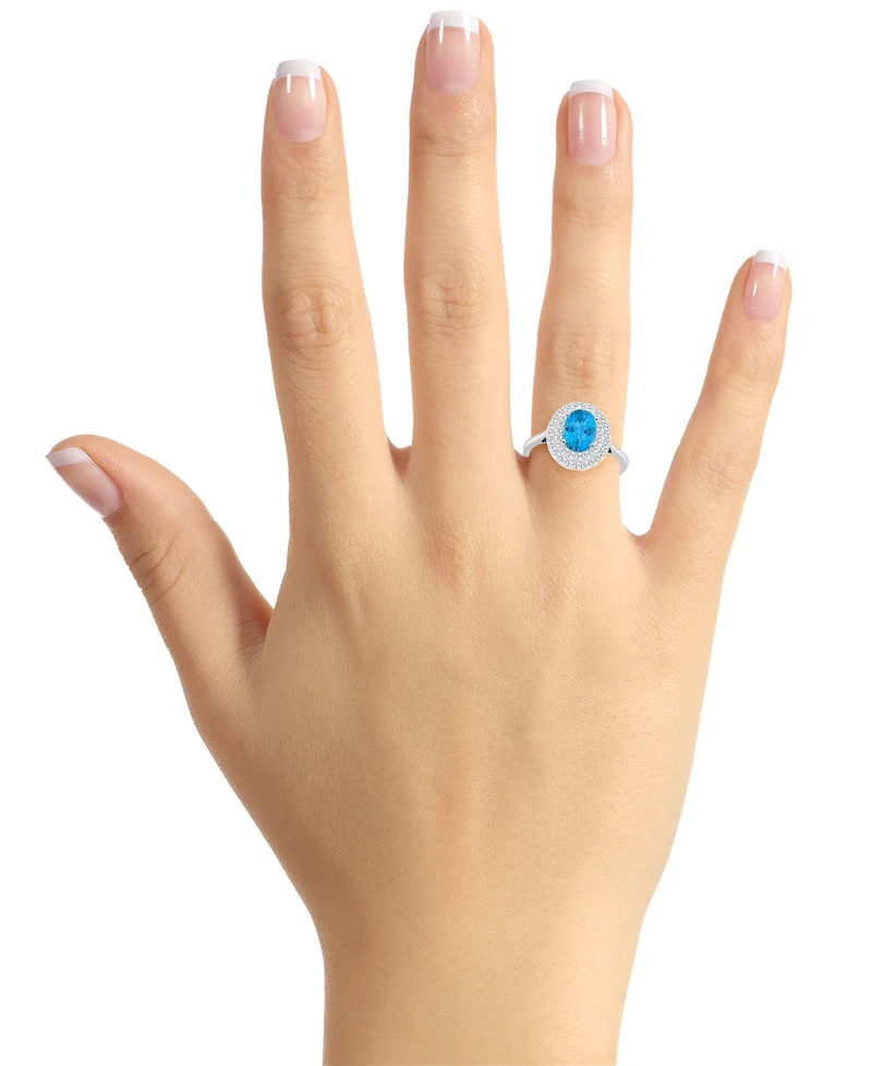 Rhodolite Garnet (1-1/2 ct. t.w.) & White Topaz (3/8 Oval Halo Ring Sterling Silver (Also Citrine, Blue Topaz, Amethyst, Peridot)