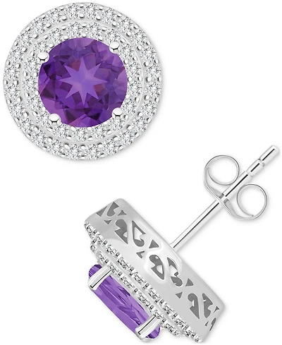 Rhodolite Garnet (3-1/3 ct. t.w.) & White Topaz (3/4 Stud Earrings Sterling Silver (Also Citrine, Peridot, Blue Topaz, Amethyst)