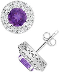 Rhodolite Garnet (3-1/3 ct. t.w.) & White Topaz (3/4 Stud Earrings Sterling Silver (Also Citrine, Peridot, Blue Topaz, Amethyst)