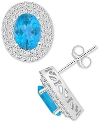 Rhodolite Garnet (3 ct. t.w.) & White Topaz (7/8 Oval Stud Earrings Sterling Silver (Also Citrine, Blue Topaz, Peridot, Amethyst)