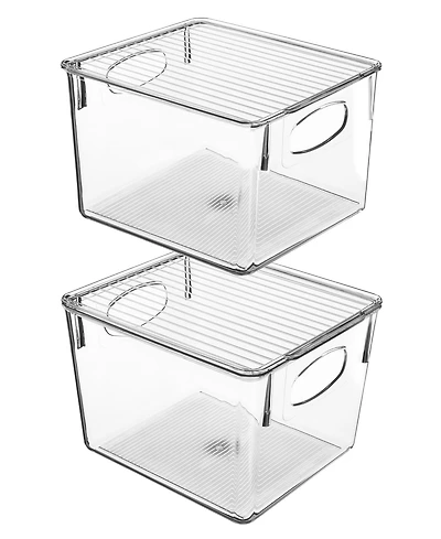 Sorbus 2 Pack Small Clear Storage Bins with Handles and Lids - for Kitchen, Cabinet Organizer, Pantry & Refrigerator