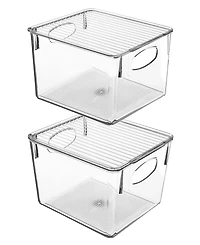Sorbus 2 Pack Small Clear Storage Bins with Handles and Lids - for Kitchen, Cabinet Organizer, Pantry & Refrigerator