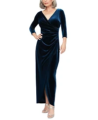 Alex Evenings Petite Velvet Side-Ruched 3/4-Sleeve Gown
